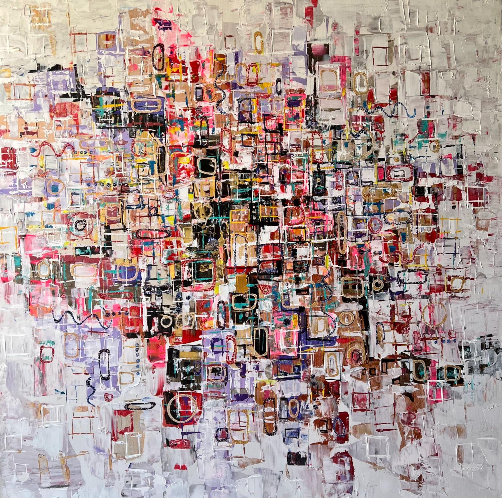 Paul Ygartua in his studio beneath a large portrait painting