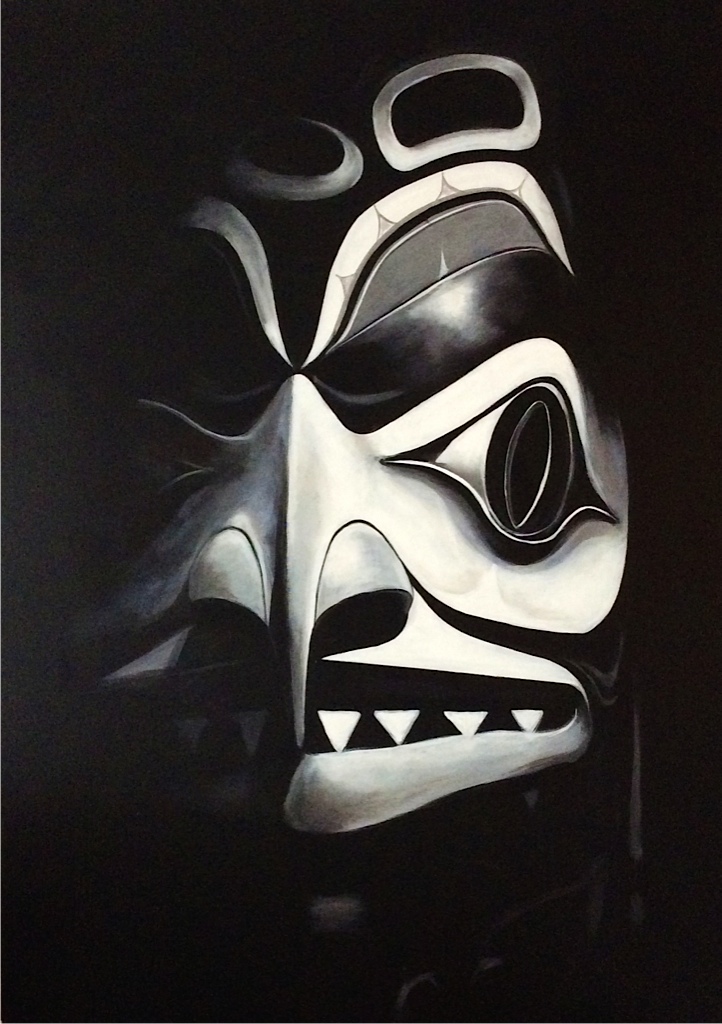 Panting of native mask in the dark by Paul Ygartua