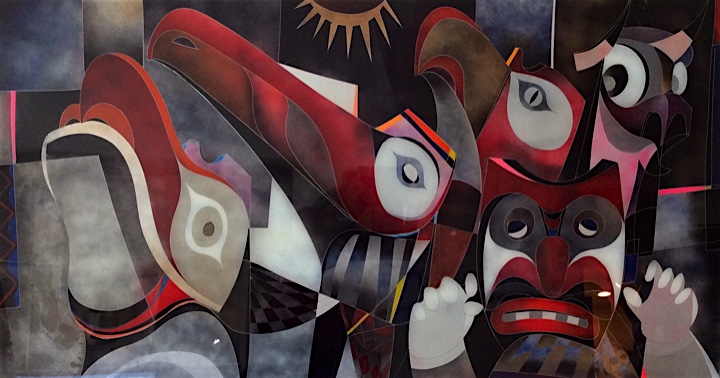 Native Totem Faces – Cubism Painting