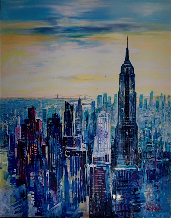 City skyline of New York, Empire State building acrylic on canvas