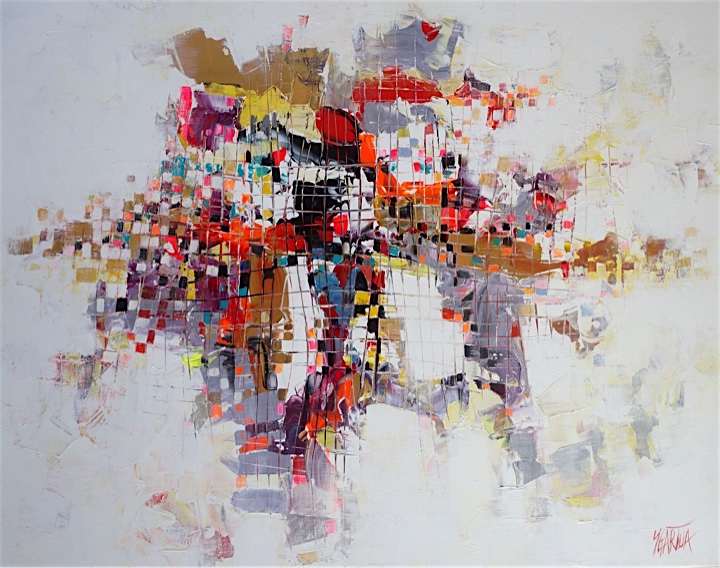Abstract painting with texture, vibrant colours and use of colourful palette