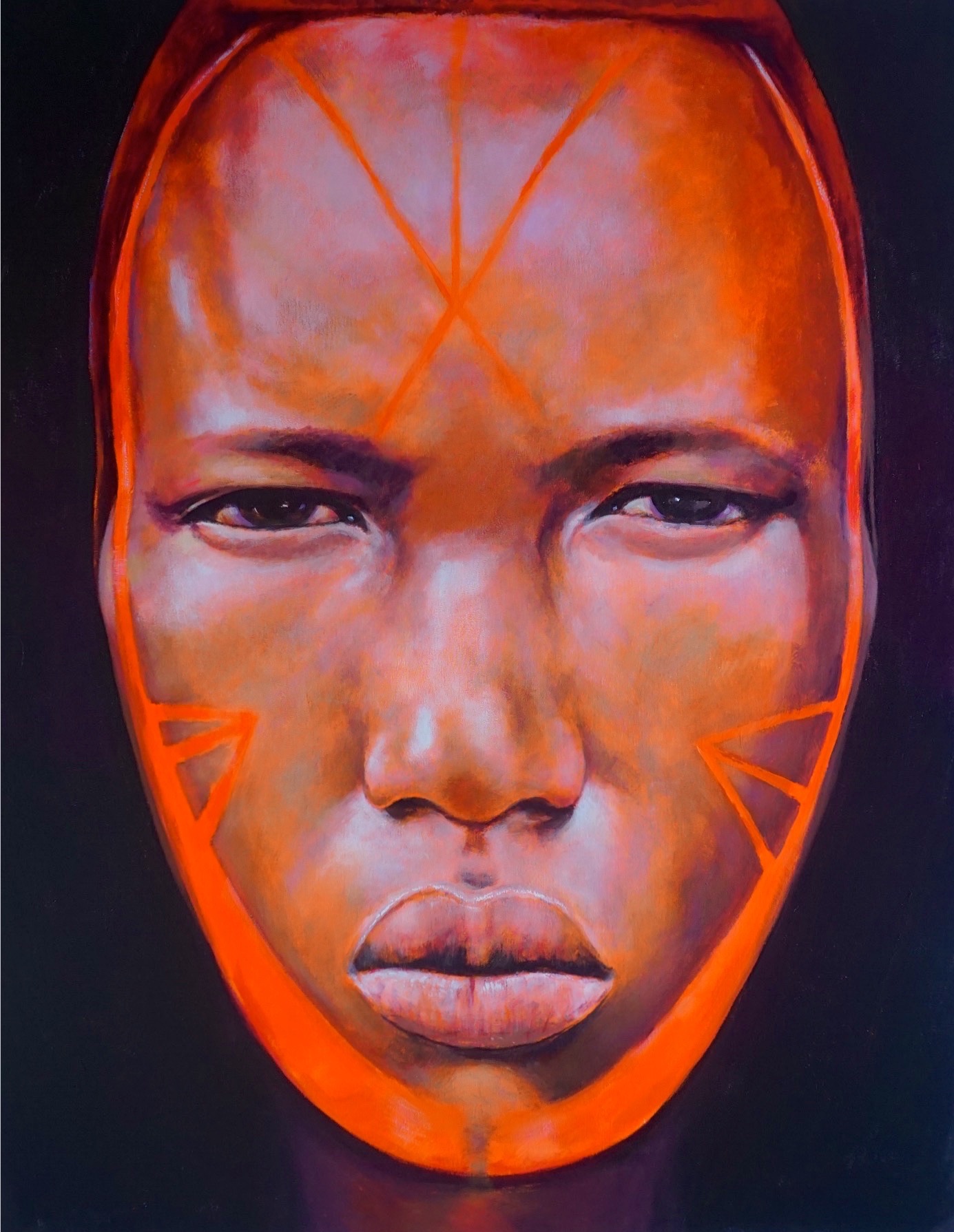 African Omo Man, portrait painting acrylic on canvas.